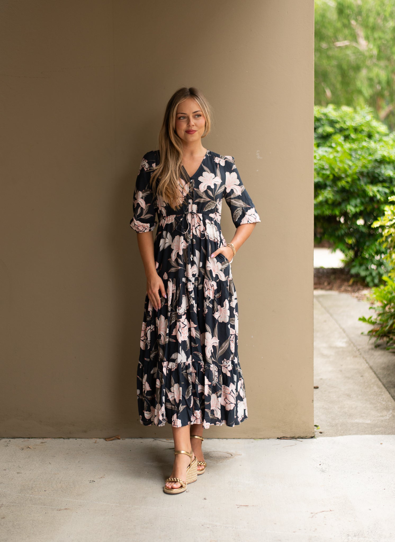 SELMA MAXI DRESS VENICE FLORAL NAVY PRE ORDER