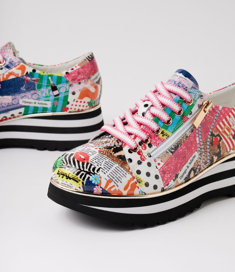 Eammes Lace Up Flats Collage 2 Black White Patent