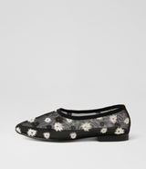 Undeen Ballet Flat Black Ivory Mesh