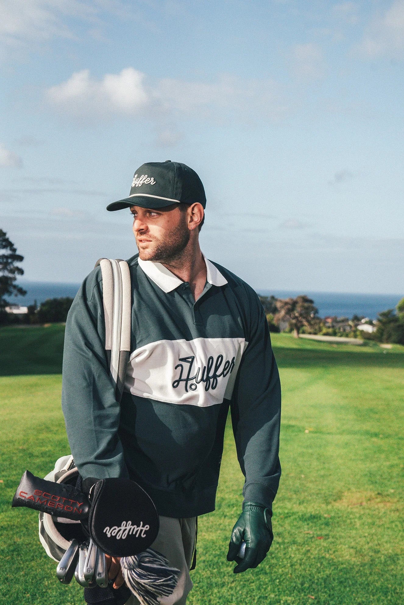 MENS PIQUE RUGBY CREW GOLF GREEN