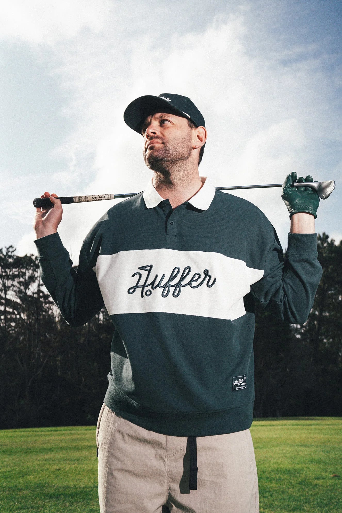 MENS PIQUE RUGBY CREW GOLF GREEN