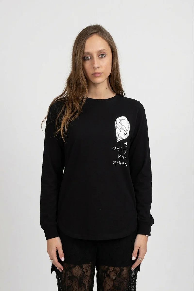 LS SCALLOP TEE PRESSURE BLACK