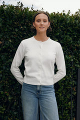 CLASSIC BUTTON UP CARDIGAN CHALK