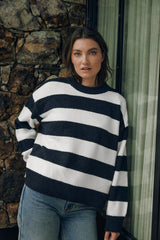 KENZIE STRIPE KNIT CREW NAVY / WHITE