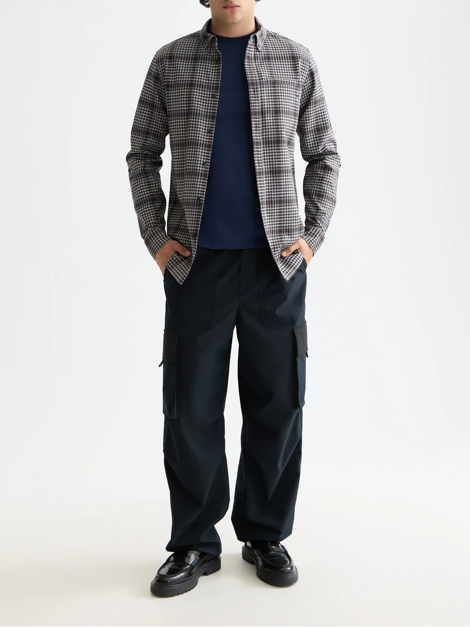 SHADOW-CHECK DOUBLE-FACED SHIRT BLACK