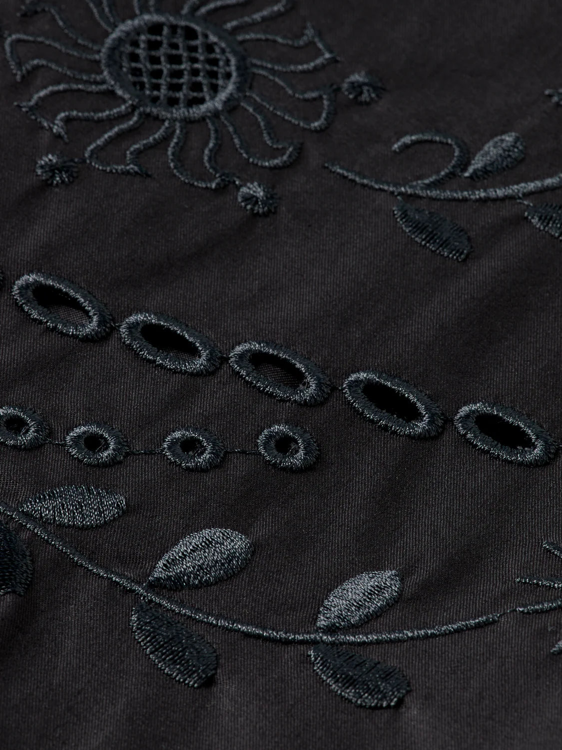 COTTON TWILL EMBROIDERED MIDI DRESS