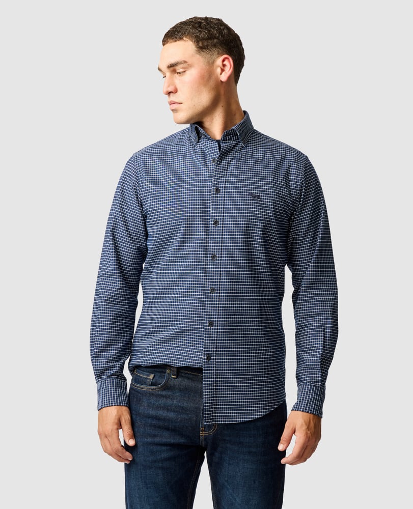 GUNN CHECK OXFORD 5 SPORTS FIT SHIRT MIDNIGHT