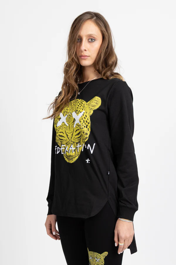 LS SCALLOP TEE LEOPARD