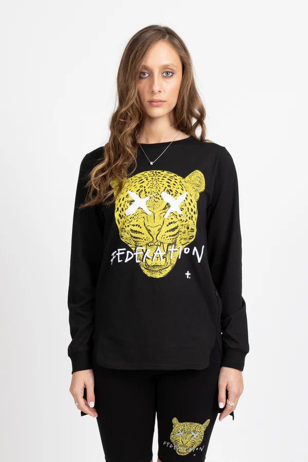 LS SCALLOP TEE LEOPARD