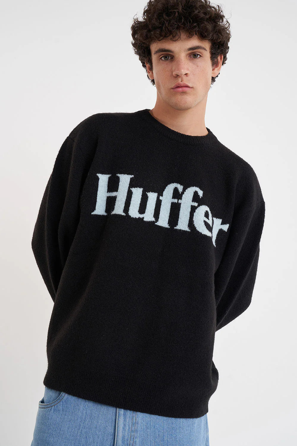 FLEET INTARSIA KNIT CREW BLACK
