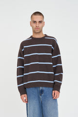 STACK STRIPE KNIT CREW CHESTNUT BLUE