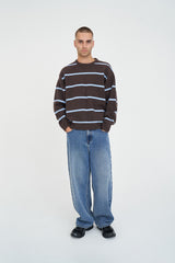 STACK STRIPE KNIT CREW CHESTNUT BLUE