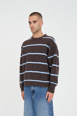 STACK STRIPE KNIT CREW CHESTNUT BLUE