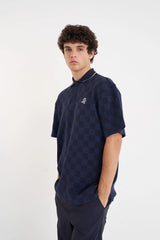 MENS CHECK PAR SS POLO NAVY