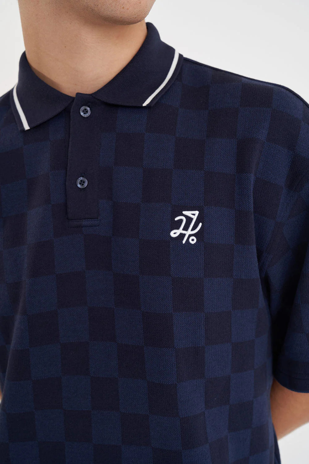 MENS CHECK PAR SS POLO NAVY