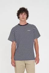 MENS STRIPE SUP TEE NAVY WHITE