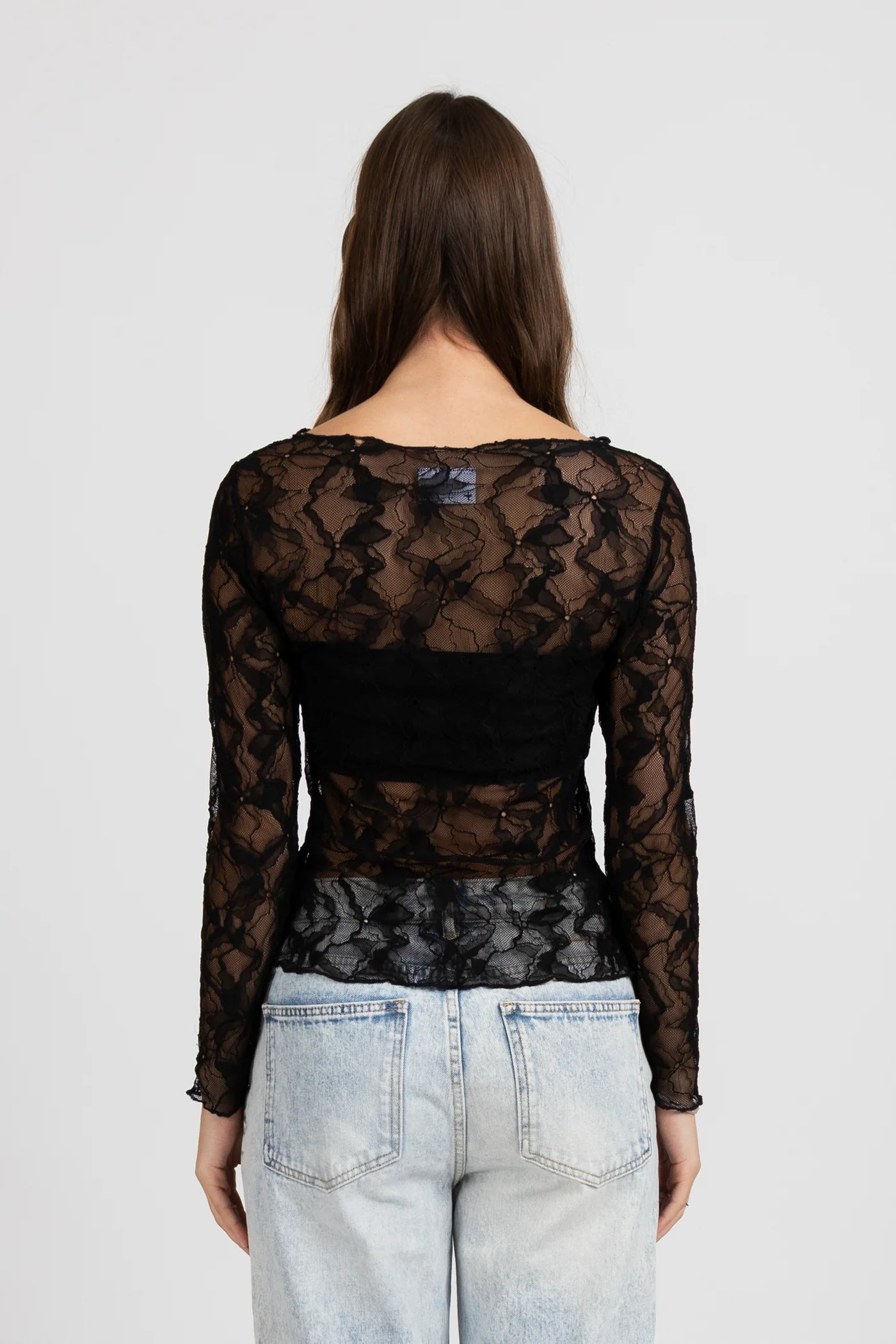 IRIS LONG SLEEVE MESH TOP BLACK