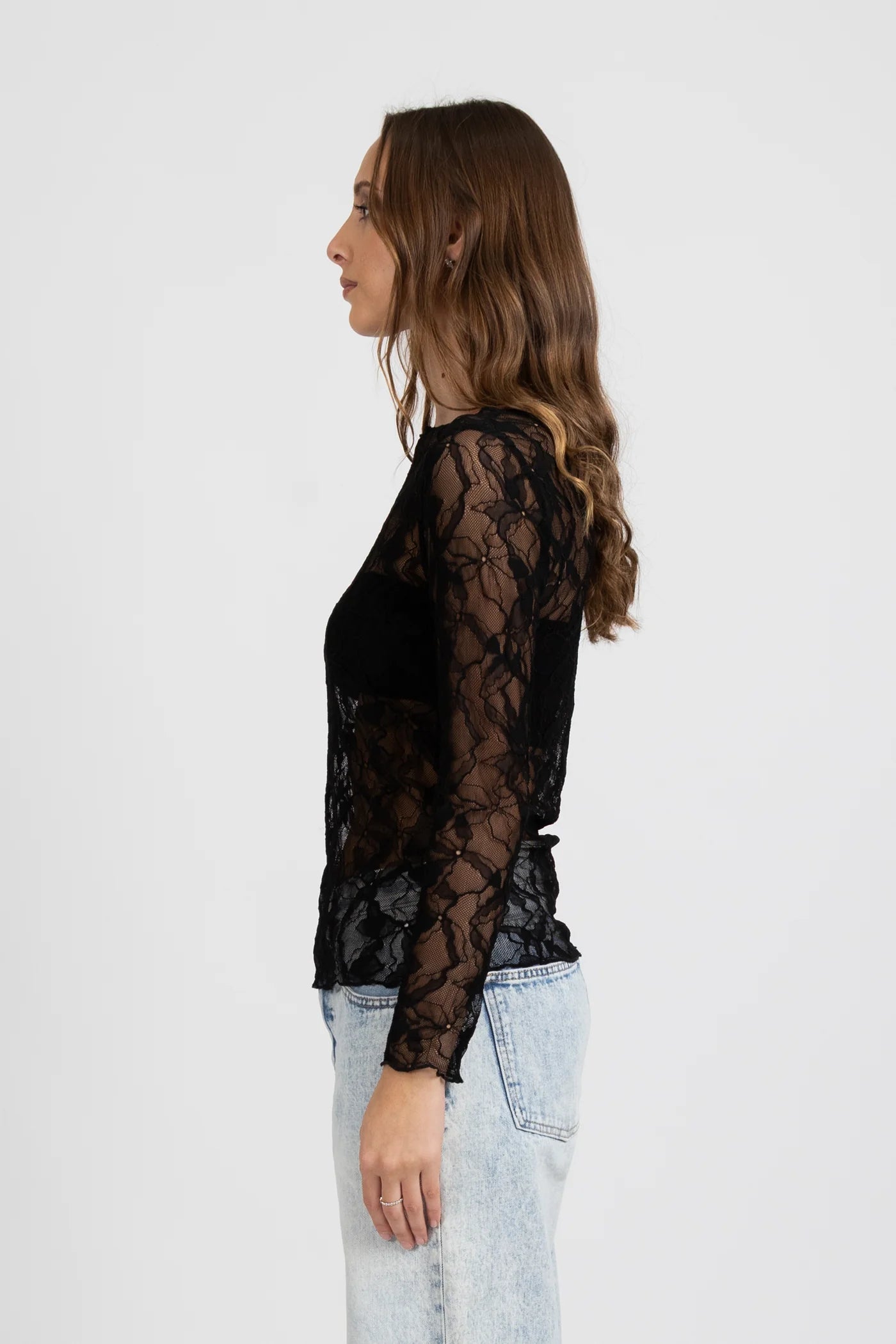 IRIS LONG SLEEVE MESH TOP BLACK
