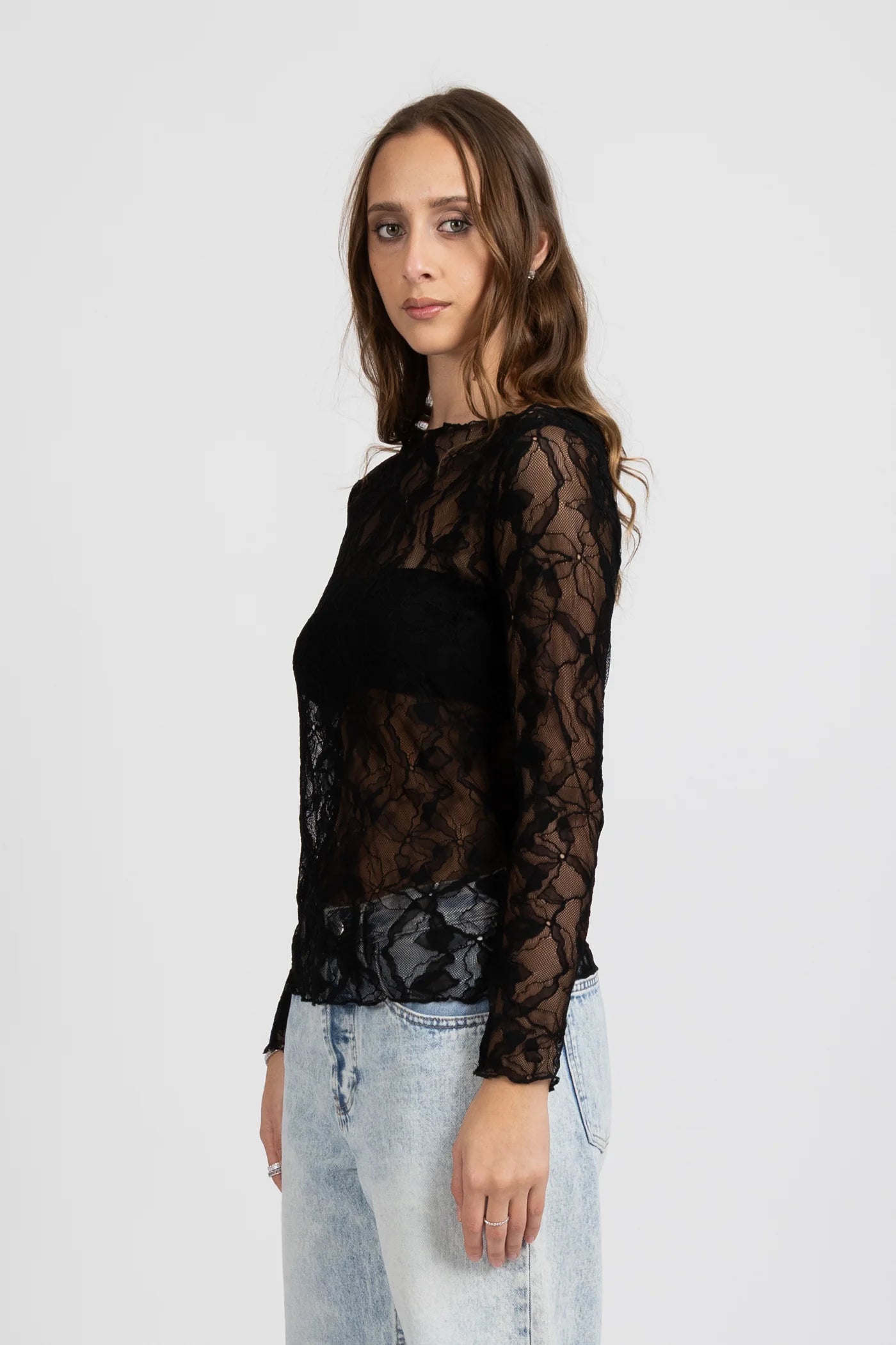 IRIS LONG SLEEVE MESH TOP BLACK
