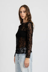 IRIS LONG SLEEVE MESH TOP BLACK