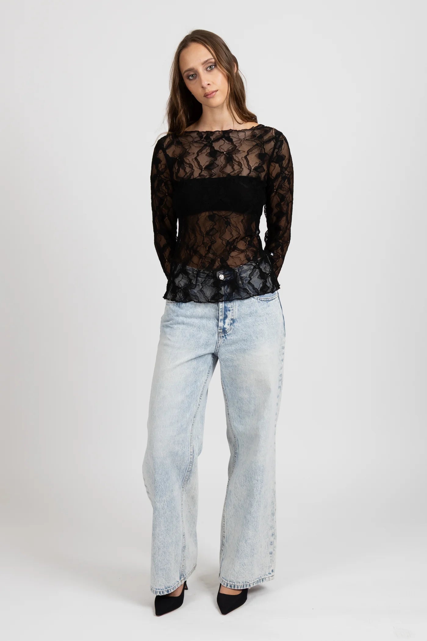 IRIS LONG SLEEVE MESH TOP BLACK