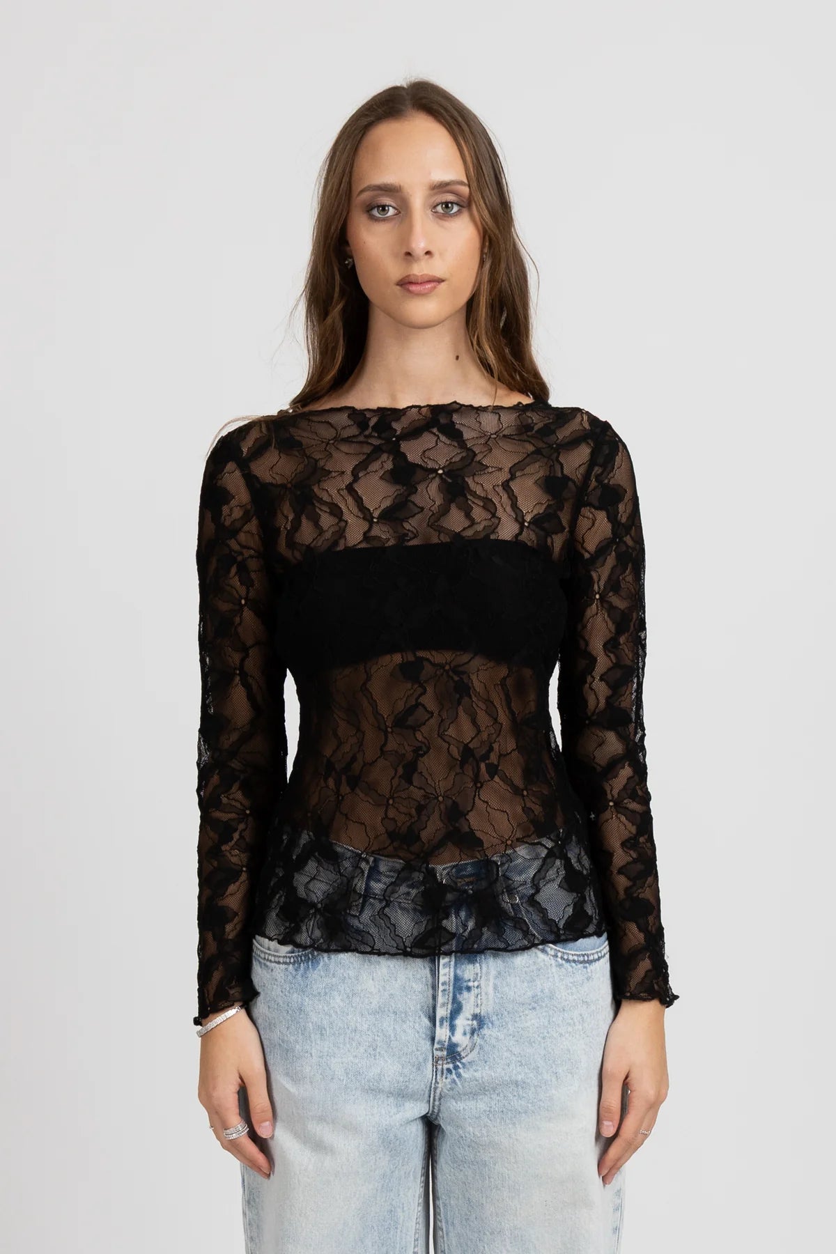 IRIS LONG SLEEVE MESH TOP BLACK