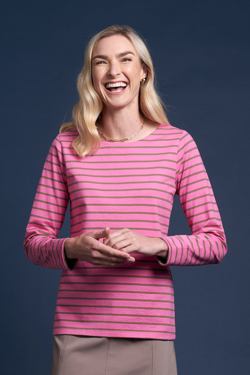LYTTELTON TOP PINK MOCHA STRIPE