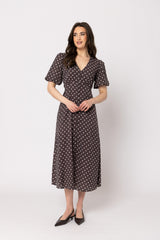 Seeking Lola Cheerful Dress Brown Spot, front