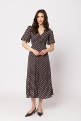 Seeking Lola Cheerful Dress Brown Spot, front, hands together