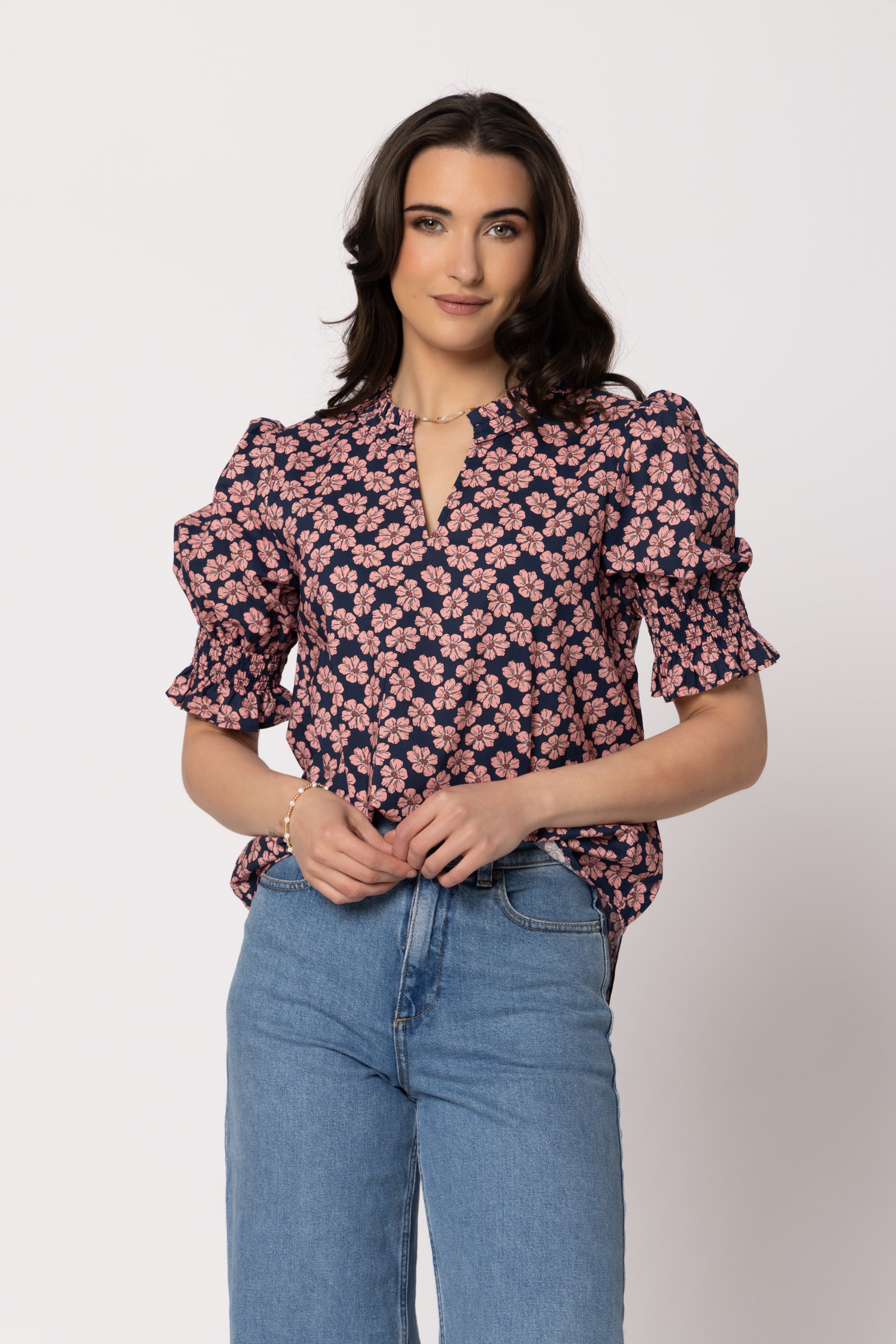 Ava Blouse Navy Blush Blossom
