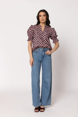 Ava Blouse Navy Blush Blossom