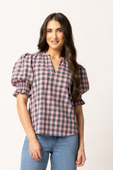 RELAXED BUTTERFLY TOP PINK TEAL GINGHAM