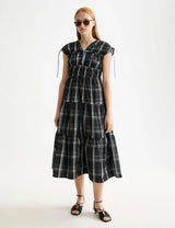 GATHERED TAFFETA MIDI DRESS TAFFETA CHECK