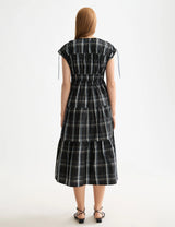 GATHERED TAFFETA MIDI DRESS TAFFETA CHECK