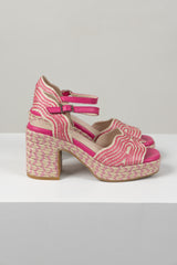 Maizy Platform Heel Pink Natural Raffia