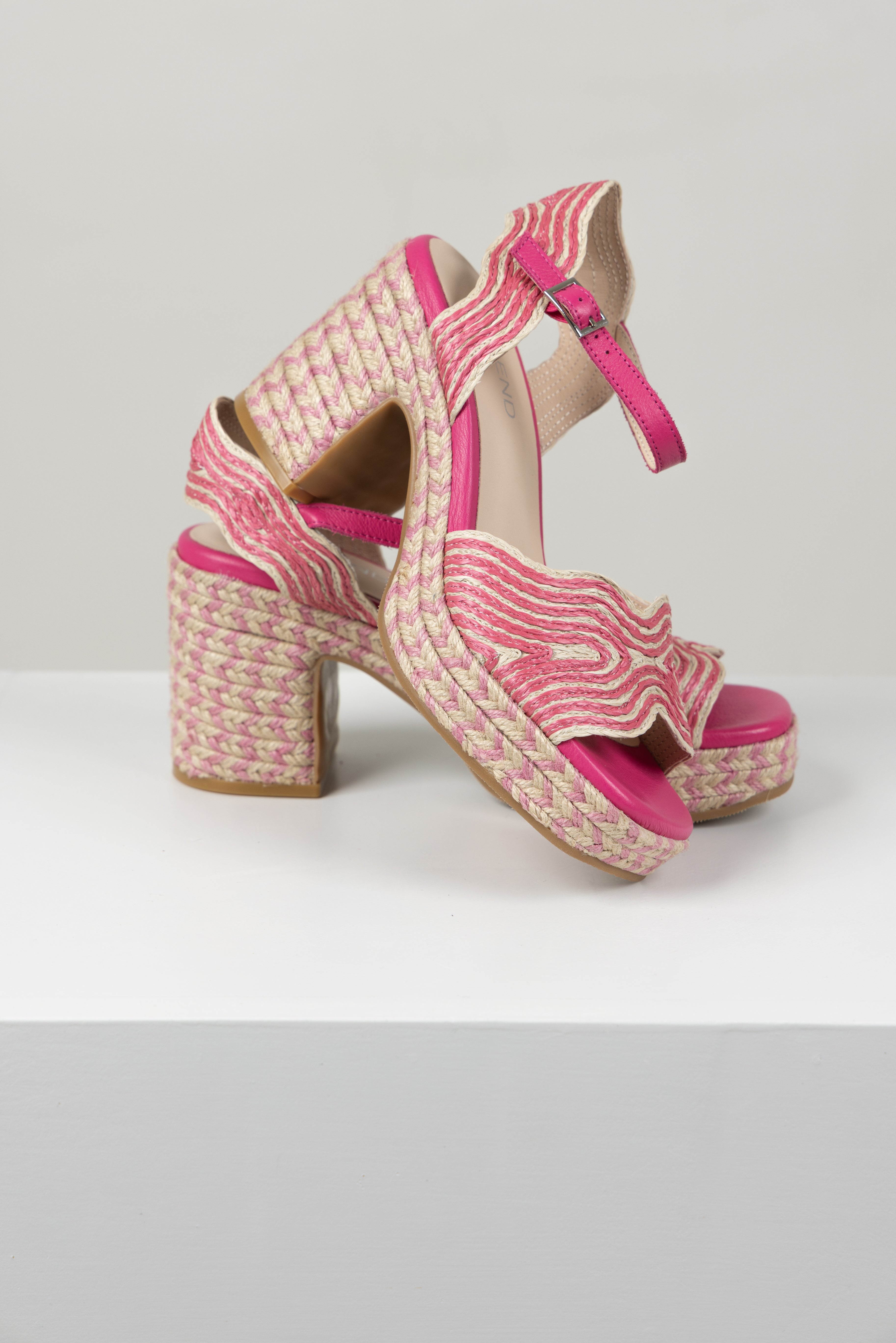Maizy Platform Heel Pink Natural Raffia