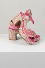 Maizy Platform Heel Pink Natural Raffia