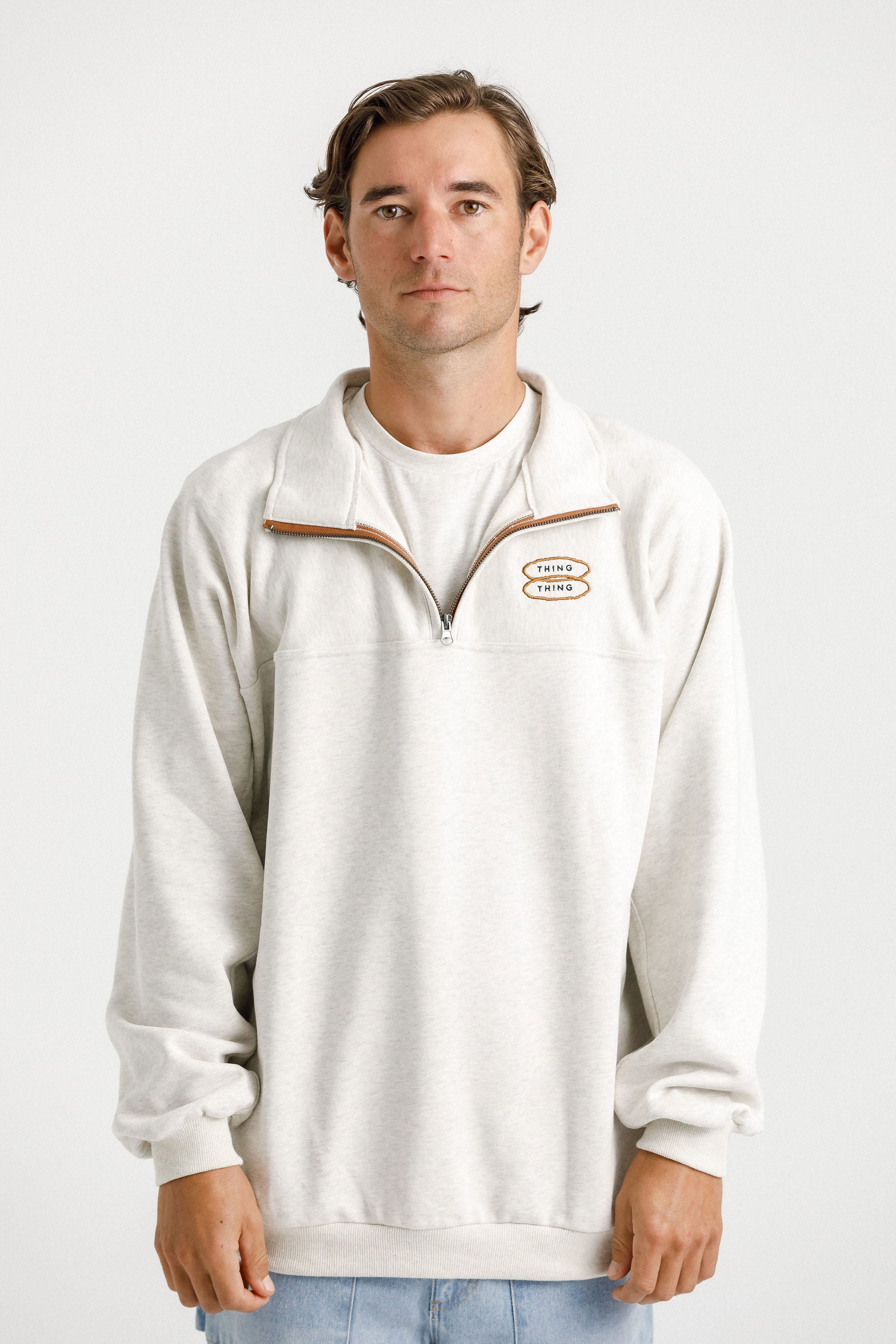 1/4 ZIP UP CREW UNBLEACHED MARLE