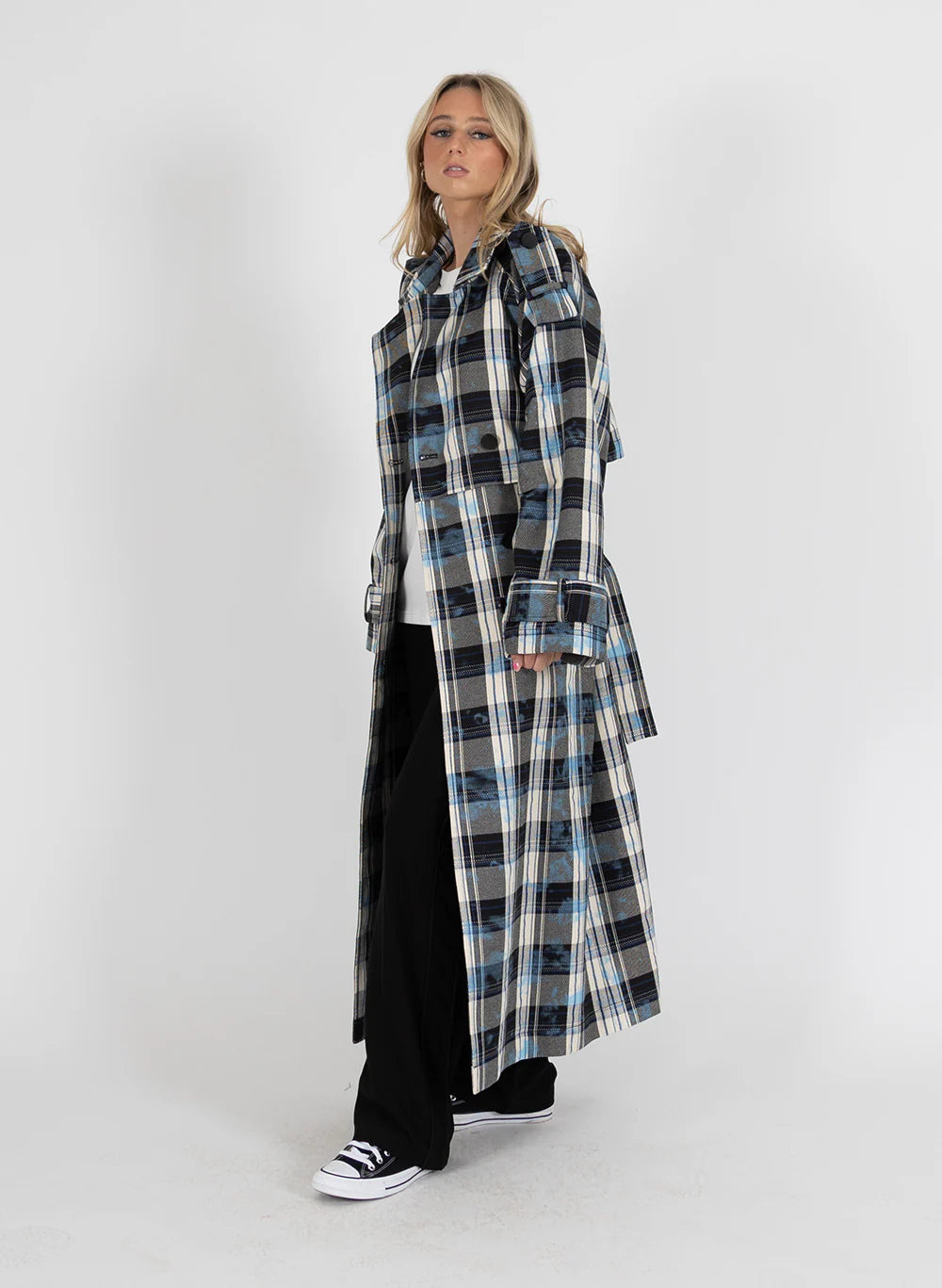 TRENCHED COAT PAINTED PLAID