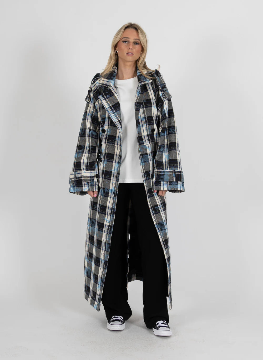 TRENCHED COAT PAINTED PLAID