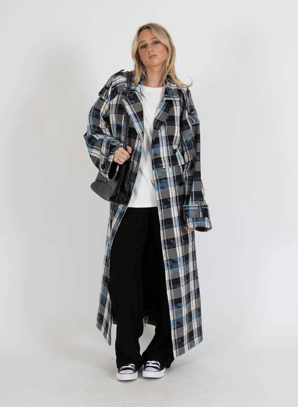 TRENCHED COAT PAINTED PLAID