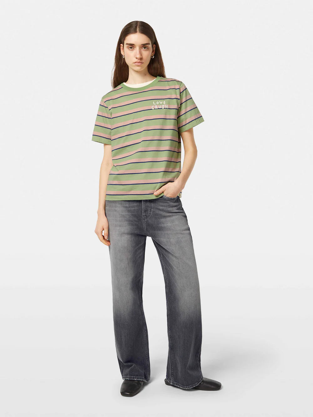 STRIPE T-SHIRT PISTACHIO PEACH STRIPE