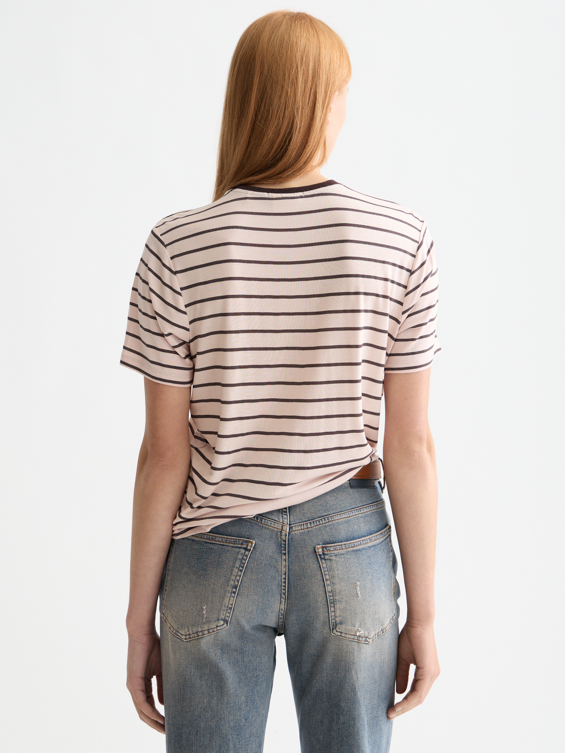 STRIPPED TEE BARLEY PINK CHOCOLATE