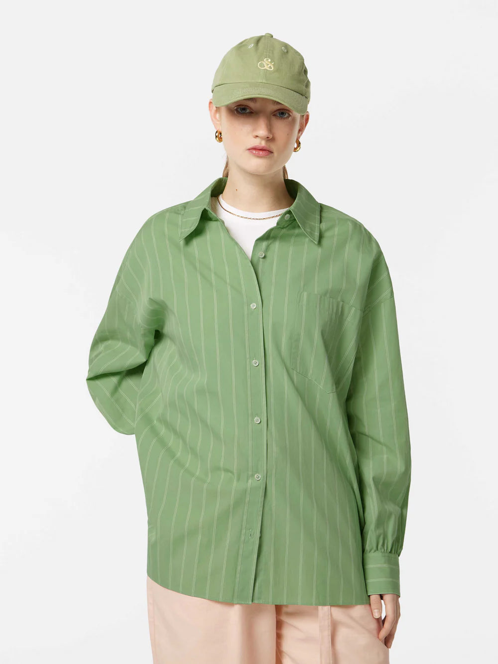 GIRLFRIEND POPLIN SHIRT PISTACHIO SOFT ICE STRIPE