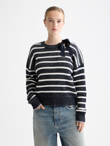 STRIPE TIE NECK KNIT SKY CAPTAIN