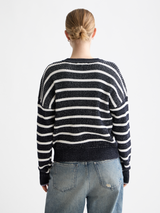 STRIPE TIE NECK KNIT SKY CAPTAIN