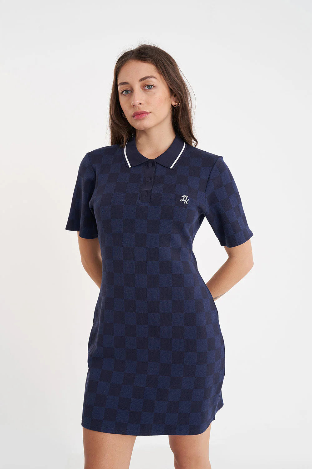 CHECK POLO DRESS NAVY