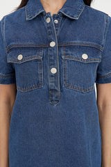 DENIM SS SHIRT DRESS RODEO BLUE
