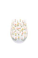 TULIP PRINT STEMLESS WINE GLASS