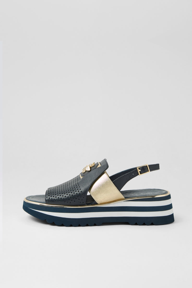 HALEY SANDAL NAVY GOLD LEATHER